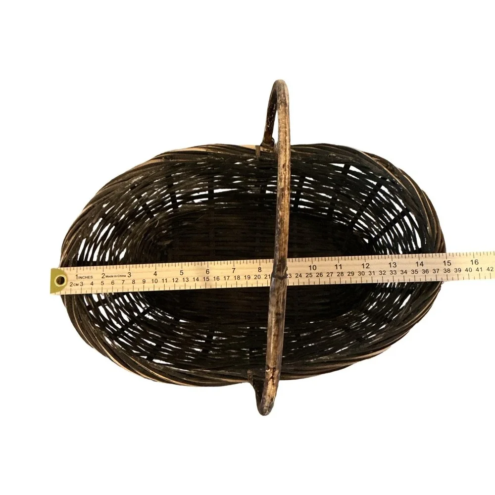Vintage Wicker Gathering Basket Black Interior Farmhouse Rustic 15x8.75 x 15‎
